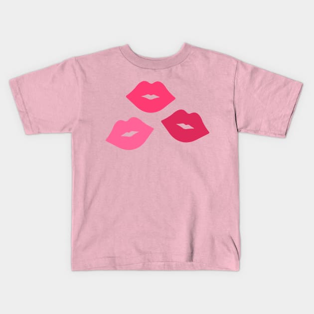 Pink Kisses Lips Kids T-Shirt by XOOXOO